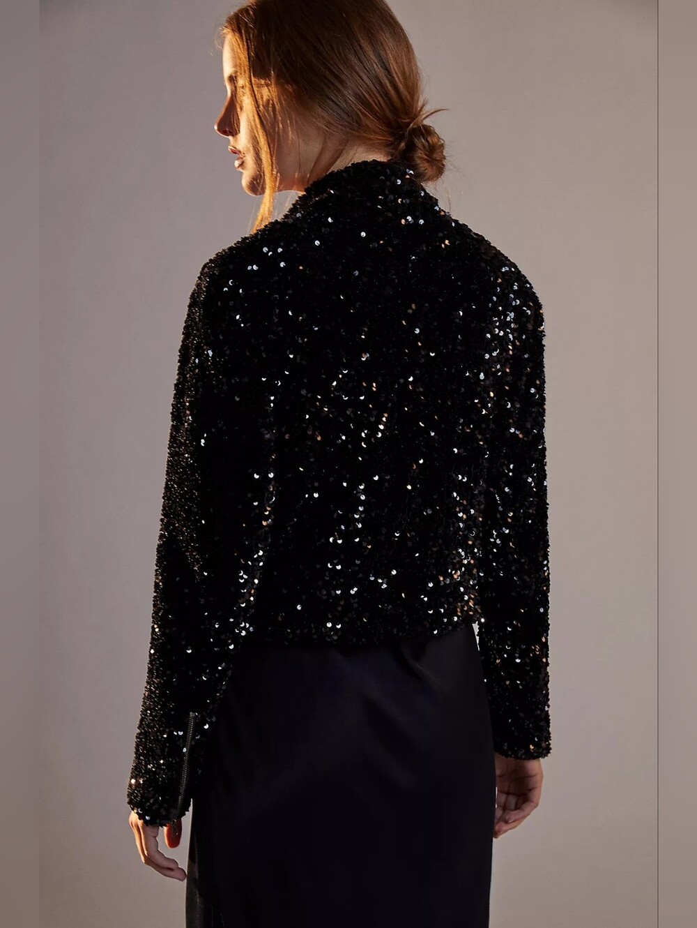 Maeve Anthropologie Malia Black Sequined MOTO Jacket In S/P NWT - Picture 2 of 11